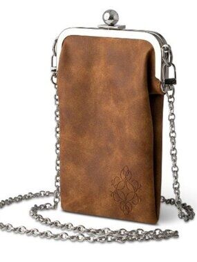 Borsali Brown Phone Crossbody Bag Glasses Case Travel Purse NWT
